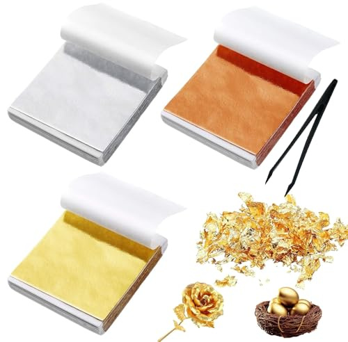pclapora 300 Blatt Imitation Blattgold Blattsilber Goldfolie und Goldpapier | Schlagmetall & Blattkupfer für Bastelarbeiten Kunstprojekte DIY Handwerk und Kreative Raumdekoration