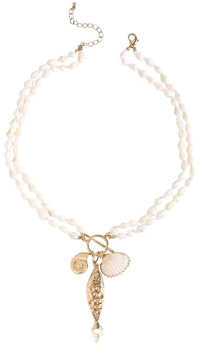 Mikovivi Collana Pesce per Donne, Boema Pesce Massiccio Conchiglia Conchiglia Chiusura Girevole Ciondolo Collana Elegante Estate Spiaggia Oceano Gioiello Regalo
