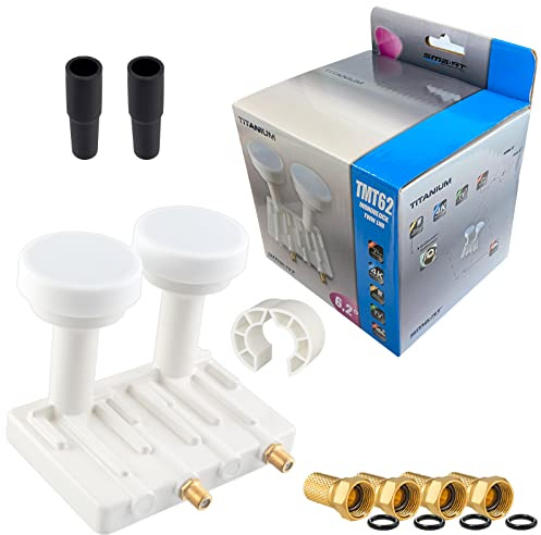 Twin Monoblock LNB 0,1dB LNC HB-DIGITAL Set 2 partecipanti Direct 2 SAT Astra 19,2° Hotbird 13° Full HD TV 3D Ultra HD 4K + 4 connettori F dorati + 2 bocchette in gomma