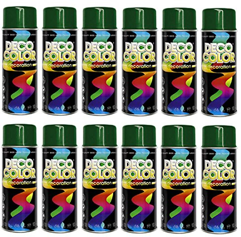 Deco Color 12er Sparpack (1 Karton) Lackspray glänzend 400ml moosgrün glanz RAL 6005