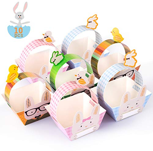 Naler 10 x Osterkörbe Geschenkkörbchen mit Osterhasen und Küken zu Ostern DIY Osternest für Kinder Ostereiersuche