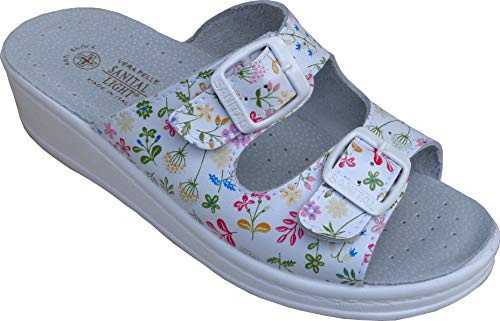 Sanital Light - Zapatilla de Cuero para Mujer | Plantilla Antichoque | Suela Ligera | Zapatillas Casa Verano | Zapatilla, Flores 1, Talla 40 EU, Cuero