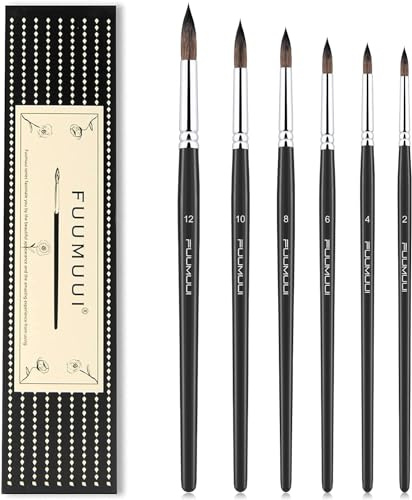 Fuumuui Squirrel Hair Watercolour Brushes 6pcs Round | Detail to Thick Paint Brushes High Water Holding Capacity Perfect for Watercolour Ink Gouache Painting