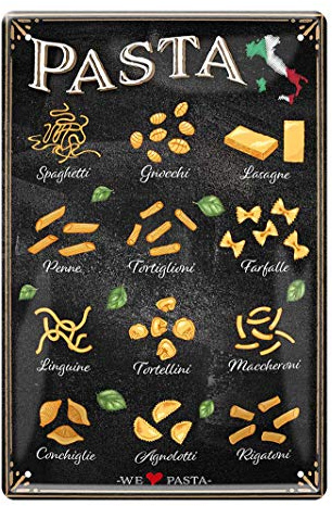 Blechschild Pasta Italia - Vintage Retro Deko Schild - Metallschild für Pasta Genießer - Dekoration Pizzeria Restaurant - Wanddeko aus Metall - Küchen Deko - Geschenk für Nudel Liebhaber - 20x30cm