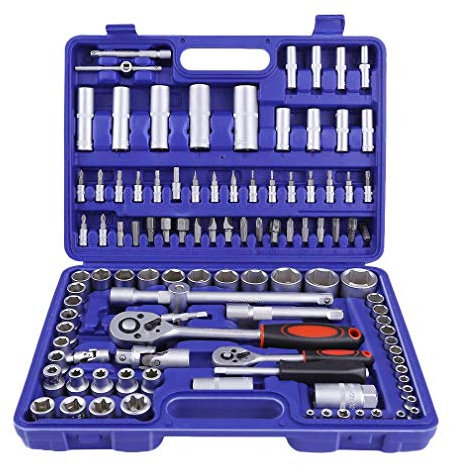 Set di Chiavi a Bussola 108 Pezzi, Kit di riparazione auto con set di chiavi a cricchetto