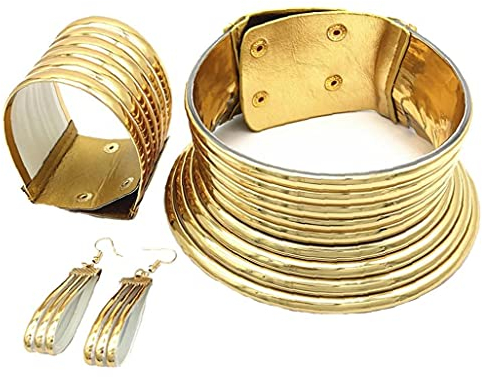 3 Teile/Satz Afrika National Snap Choker Halsband Ohr Drop Set Kreative Kunststoff Gold Afrikanische Schmuck Für Frauen