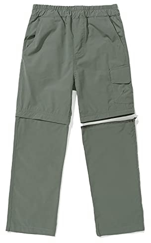 Kids Convertible Cargo Pants, Boys' Trekking Hiking Zip-Off Pants Size 12 Green