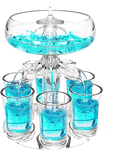 Party Drink Shot Dispenser with 6 Shot Glasses Set - Acrylic Touchless Liquor Dispenser and Holder Shot Pourer for Beverage | Cider | Liquor | Cocktail - Fun Bar Accessories Home Gifts