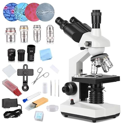 Microscopio trinoculare composto, ingrandimento 40X-5000X, Microscopio di laboratorio composto trinoculare del grado di ricerca, Ottica ad alta risoluzione, Adatto a laboratorio, Scuola, Clinica