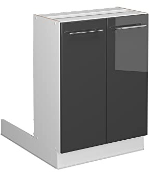 Vicco Kücheninsel Fame-Line, Anthrazit Hochglanz, 60 cm | MDF-Front · 1 Einlegeboden · Höhenverstellbare Füße · Metallgriffe · Soft-Close