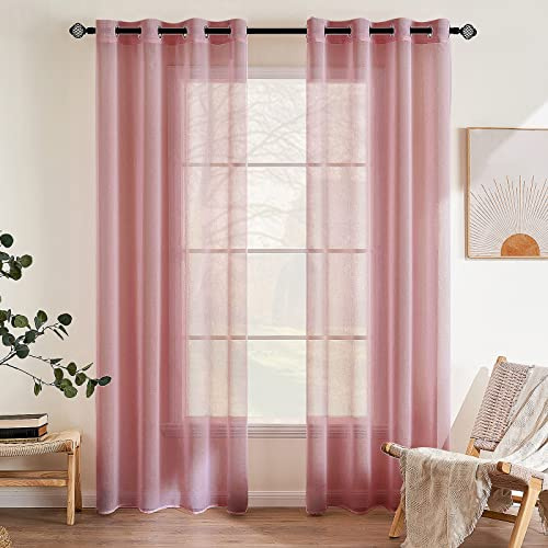 EMEMA Gardinen mit Ösen 2er Set 215cm Lang DarkPink Vorhang Voile Vorhänge | Vorhang mit Ösen Transparente Polyester Ösenschal Transparent Wohnzimmer Luftig Dekoschal für Schlafzimmer B140 X H215cm