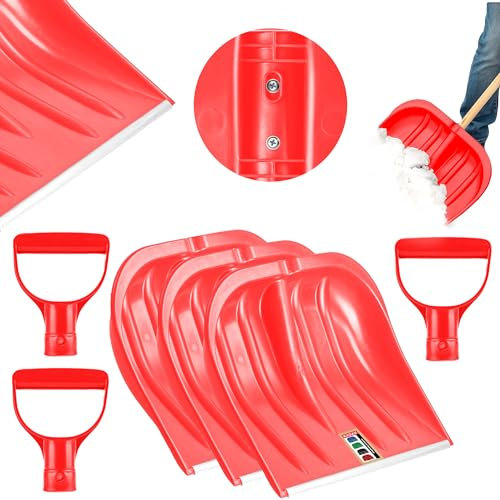 KADAX sponsors à neige, 49 cm de large, pelle à neige sans tige, déneigeur, bobine à neige, pelle en plastique, pelle à neige (3, rouge avec bord en tôle)