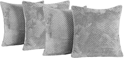 Brentfords Waffle Fleece Set of 4 x Cushion Covers 45 x 45 cm Plush Scatter Home Decor Pack, 18 x 18 - Charcoal Grey