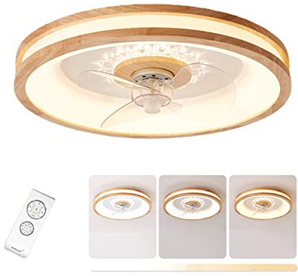 50CM Holz Deckenlampe Mit Ventilator Und Fernbedienung, LED Dimmbar Deckenleuchte mit Ventilator, Leise Deckenventilator mit Beleuchtung für Schlafzimmer Wohnzimmer