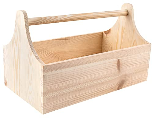 Creative Deco Cassetta degli Attrezzi in Legno | Porta Attrezzi in Legno | Dimensioni 34 x 18 x 20,5 cm (+/- 0,5 cm) | Cassetta Naturale con Maniglia | Borsa degli Attrezzi | Confezione Regalo