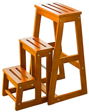 LFIEVO 3 Marches Bois Massif Pliant Escabeau Matériel Fixe Surface de Tabouret Polie Antidérapant Escabeau Tabouret Facile À Retourner Respirant Repose-Pieds Antidérapant