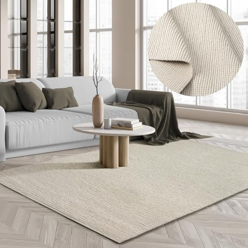 the carpet Premium Wool - Alfombra Tejida a Mano de Lana de Fibra Natural, Elegancia en Estilo escandinavo de Tejido Plano, Crema, 160 x 230 cm