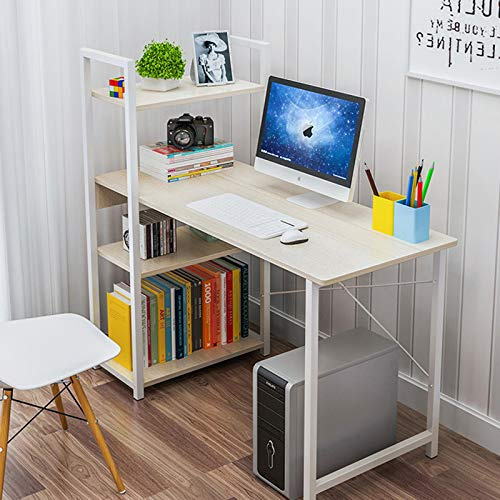 Anmas Power 110cm Computer Desk with Storage Shelves, White Maple | for Students and Workers, Home Office Corner Desk, Ergonomic Study Writing Computer Workstation