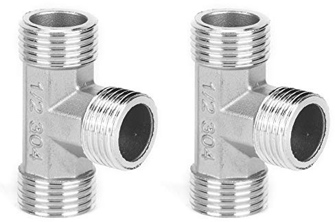 KIMISS Conector en T G1/2 macho de acero inoxidable – Conector para tubos, apto para tuberías de agua, gas y aceite, alta resistencia y durabilidad