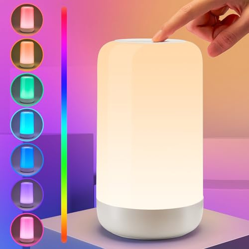 PIKOY Rechargeable Lamp, RGB & 10 Brightness LED Touch Night Light, 2400mah Cordless Battery Lamp for Bedroom & Portable Touch Lamps Bedside, Fun Gifts for Women, Baby, Kids, Bedroom, Living Room