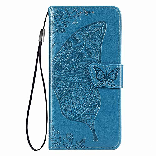 Dedux Flip Soporte Plegable Funda para Motorola Moto G84 5G, Mariposa Relieve Flor Color Rosa Grabados Carcasa Tipo Libro, Ranuras para Tarjetas Cierre Magnético, Azul
