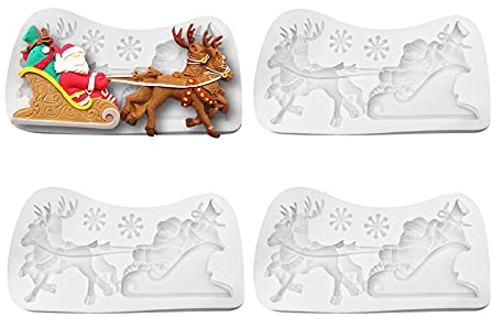 JOEBO Weihnachts-Fondant-Formen, 4 Stück, Weihnachts-Backform, Silikon-Kochzubehör, Weihnachtskuchen-Cupcake-Dekoration, Silikon-Schokoladenform, Weihnachtsmann- und Rentier-Formen/229
