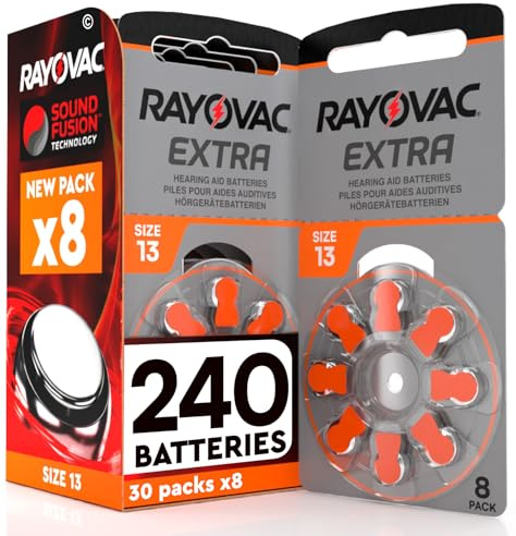 240 Batterien für Hörgeräte Rayovac Extra 13. Sound Fusion Technologie - 30 Blister à 8 Batterien