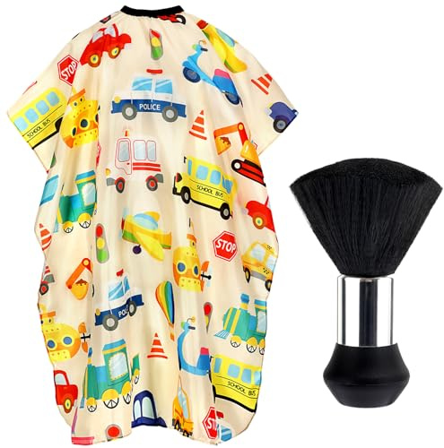 FEBSNOW Kids Haircut Cape, Professional Barber Cape with Neck Duster Brush
