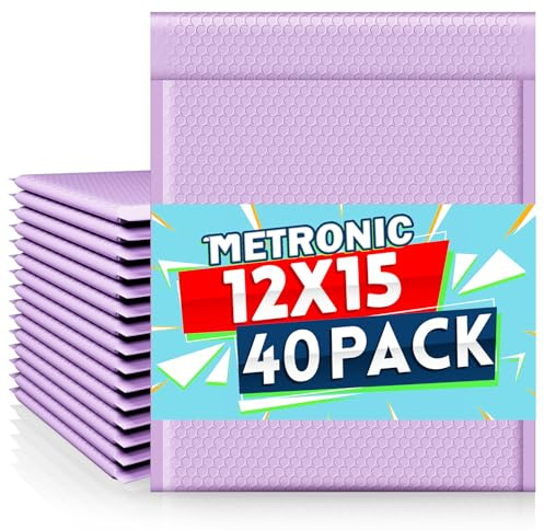 Metronic Large Bubble Mailers 12x15 Inch 40 Pack Waterproof Padded Envelopes Lavender Bubble Envelopes Opaque Cushioning Mailer for Shipping Clothes, Books,Jewelry Makeup Supplies