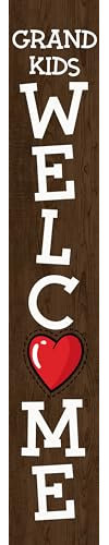 Willkommensschild für Enkelkinder, lustiges Schild für Großeltern, Türschild für Großeltern, 20,3 x 122,9 cm, vertikaler Holz-Kranz für den Außenbereich, stehend, Veranda