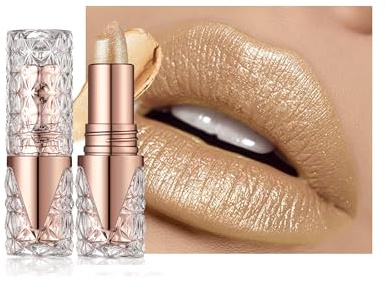 Rouge a Levre Pailleté Métallique, Rouge à Lèvres Brillant Longue Tenue, Très Pigmenté Shimmer Waterproof Baume a Levre, Finition Lustrée Diamant sans Transfert, Vegan Maquillage pour les Lèvres - 01