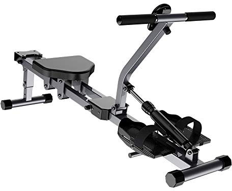 SmPinnaA Rudergerät, Rudergerät Mit Hydraulischem Widerstand, Rudergerät Für Den Innenbereich, Ruderbank, Bauch-Fitnessgeräte, 90° Klappbare Aufbewahrung, Doppelspur