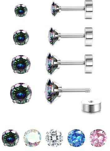 JeweBella 4 Paar G23 Titan Ohrringe Damen Herren Kinder Medizinische Ohrstecker Hypoallergen Cubic Zirkonia Titan Ohrstecker Set Gesundheitsstecker Ohrringe Set Knorpel Piercing Ohr 2/3/4/5MM
