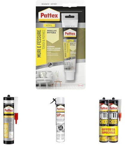 Pattex Sigillante Bianco Muri e Fessure, Acrilico, Verniciabile, per Facciate, Giunti, Fessure, Inodore, Uso Interno, Senza Solventi, Tubo da 50 ml
