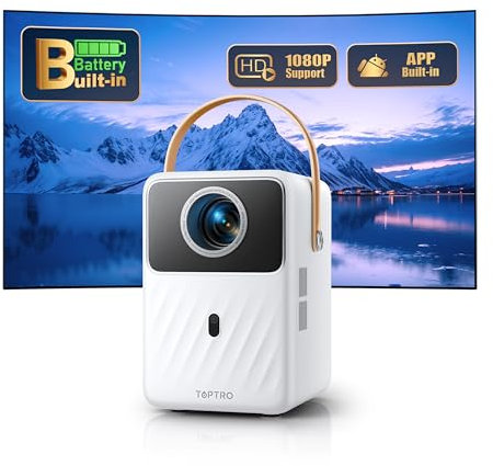 ProyectorPortátil【Batería Incorporada & Android TV】, Proyector Full HD 1080P Soporte, 26000 Luming Enfoque Electrico TOPTRO Proyector WiFi Bluetooth Cine en Casa para Android/iOS/USB/TV Stick/PS5
