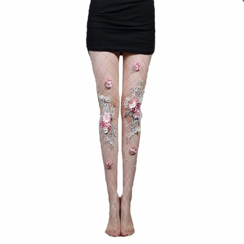 SMTCM Strass nätstrumpbyxor sparkle hålighet naken färgglada hot trekrokar fisknät strumpbyxor med blommor broderi strumpbyxor damer mönster sexiga fisknät strumpor nätstrumpor hög midja för kvinnor
