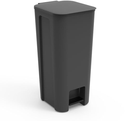 Go Practic Pattumiera a pedale 40 l, colore grigio, pattumiera a pedale con pedale e coperchio, pattumiera per carta, plastica, vetro, cestino della spazzatura da cucina, riciclaggio