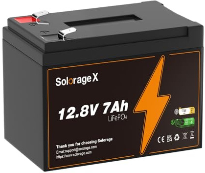 Batterie Solorage X 12V 7Ah Lifepo4, batterie à décharge profonde 3000+ pour UPS, BMS intégré, pour énergie solaire, éclairage, Power Wheel (12V7A-NEW)