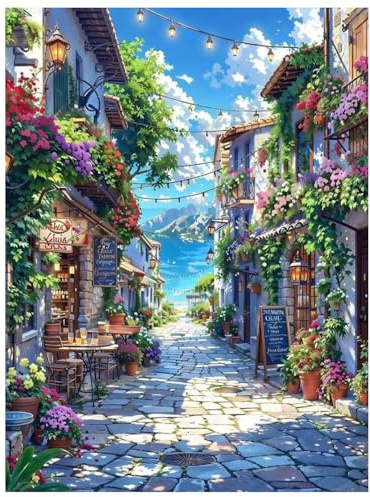Paint by Numbers for Adults, Landscape Painting by Numbers Kits On Canvas with Paint Brushes, DIY Color Oil Painting Craft Art for Home Wall Decor Gift 12x16 Inch