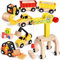 BuzzoXerex Baustellenfahrzeuge Holzspielzeug Kinder, Baustelle Kinder Set 19Pcs Baustelle Spielzeug mit Portalkran, Gabelstapler, Bagger, Straßenwalze, Kran für 3 4 5 6 Jahre Junge (Bauwagen Set)