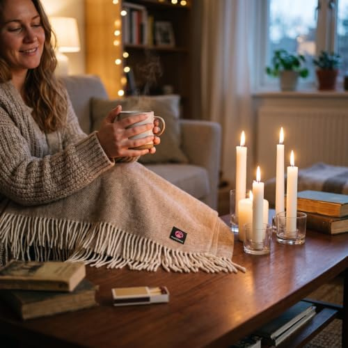 PinkZebra Sehr Warme Dicke 400 g/m² Merinowolle Decke ca. 160 x 200 cm, aus 100% Reiner natürlicher Neuseeland Wolle, Tagesdecke, Kuscheldecke, hochwertige Decke, kuschelig Wohndecke, Karamell