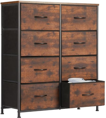 Sweetcrispy Kommode für Schlafzimmer mit 8 Stoffschubladen, Gelb-braun | Breite Schublade, Mit Griffen, TV Stand, Für Wohnzimmer, Für Kinderzimmer
