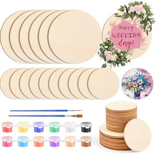 MINISOISO 50 Pcs Discos de Madera Redondas, 10 & 15 cm, 2 mm de Groso, Rebanada de Madera, Redonda en Bruto para Pintura, Bricolaje, Decoración, Posavasos, Artesana