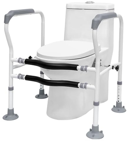 THCTYRP Asidero para inodoro, pasamanos de aseo, ancho y altura ajustable, no requiere montaje, fácil montaje, ayuda de cuidado (blanco, almohadilla grande con ventosa)