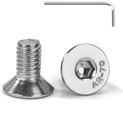 Tunejoy Tornillo Avellanado M6 x 12 mm Tornillos de Cabeza Avellanada Hexagonal de Acero Inoxidable A2 V2A Norma DIN 7991 con llave Allen Rosca Completa 20 Piezas