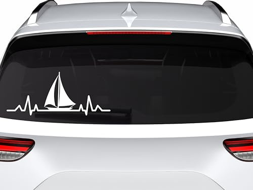 KLEBEKÖNIG Autoaufkleber Auto - Herzschlag Segeln - Sport Hobbyaufkleber Sticker Aufkleber Heckscheibe Tuning Decal