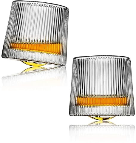 Webao Juego de 2 vasos de whisky antiguos de 160 ml, de cristal antiguo, sin plomo, para whisky escocés, bourbon, coñac y cócteles, regalo para hombres, rayas verticales