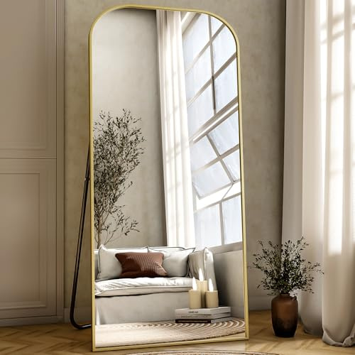 BEAUTYPEAK 171x76 cm Standspiegel, Minimalistische Rahmen Ganzkörperspiegel frei stehend, leicht Spiegel in voller Länge Aufhängen an der Wand horizontal oder vertikal für Schlafzimmer Gold