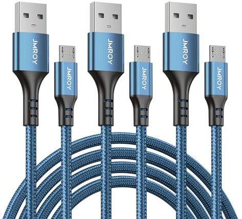 JMROY Micro USB Charger Cable [3-Pack 1M] | Fast Charging, Data Transfer Lead for Samsung S6/S7 Edge, Tab 4, Moto G5S Plus, Sony Xperia Z3/Z5, Kindle, PS4, Xbox, Huawei Honor 7X