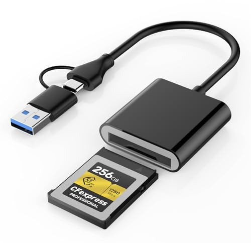 CFexpress Type B Card Reader with USB 3.2 (Gen 2) 10Gbps, USB-C&USB-A 2-in-1 Type B CFexpress Adapter, Compatible with Windows/Mac/Linux/Android, for iPhone 16/15, Laptops, Tablets, Smartphones New